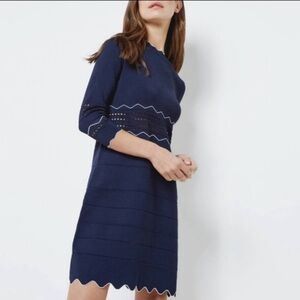 TED BAKER Coletie Scallop-Edged Knitted Dress Navy